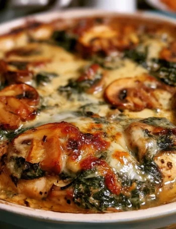 Pollo cowboy cotto con spinaci e funghi in un piatto