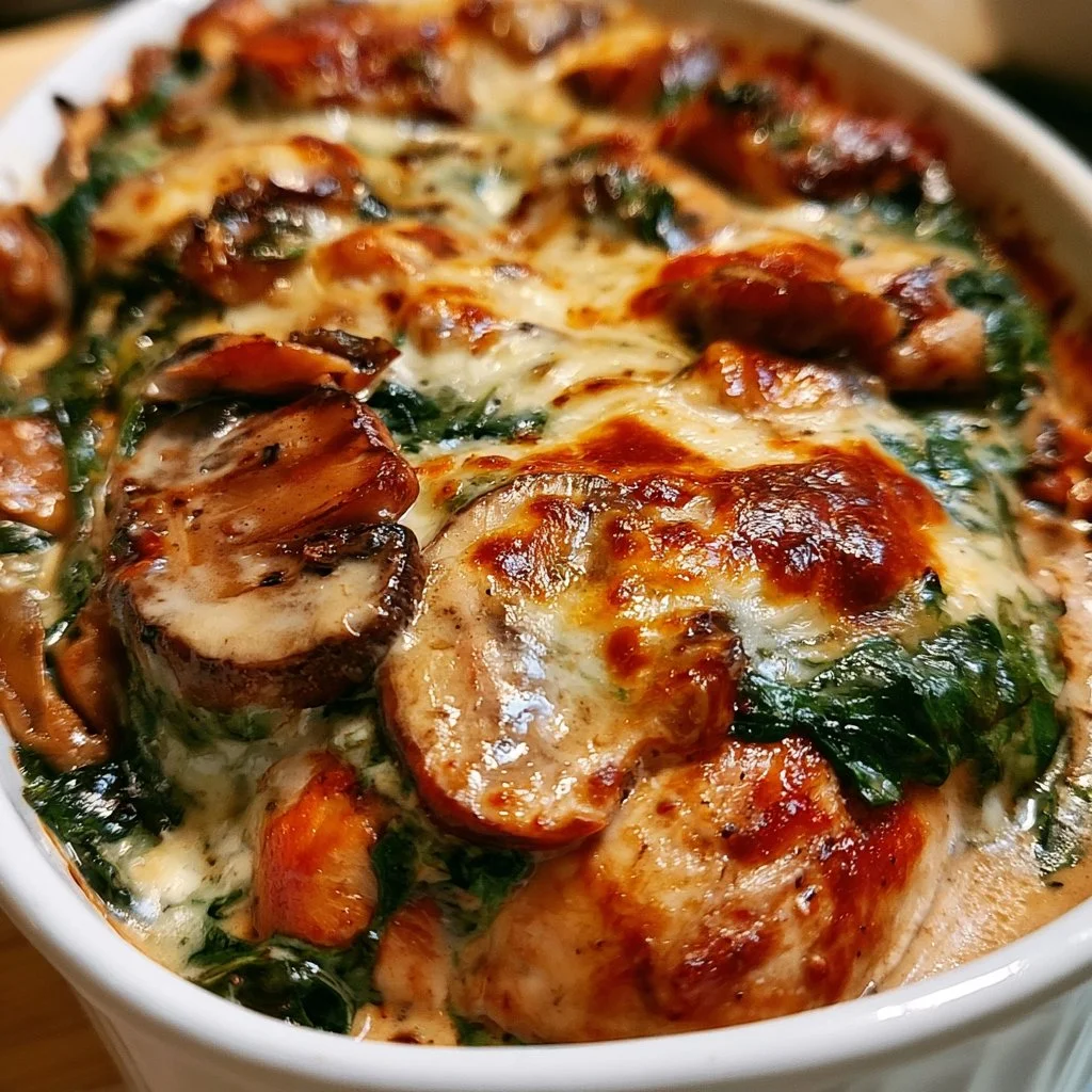 Ricetta pollo cowboy con spinaci e funghi in un delizioso piatto