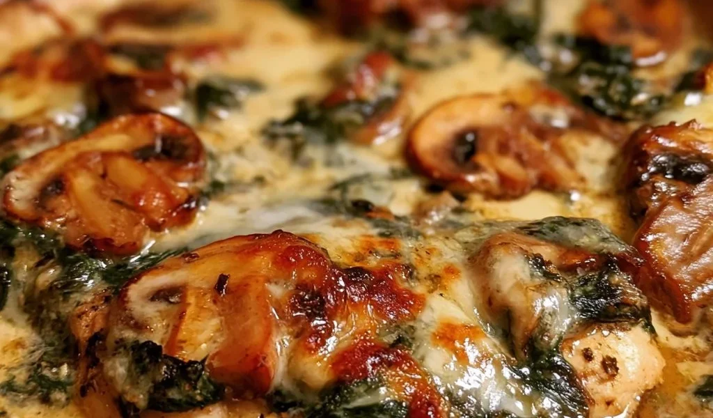Pollo cowboy cucinato con spinaci e funghi, un piatto gustoso e nutriente