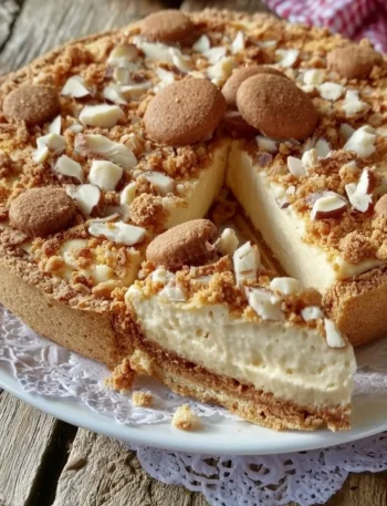 Crostata agli amaretti e crema al mascarpone, dolce italiano delizioso e perfetto.