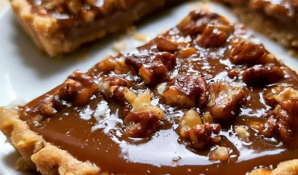Deliziosa Crostata alle Noci e Caramello Salato con noci croccanti.
