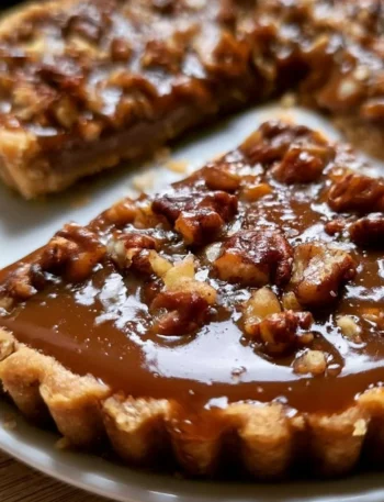 Deliziosa Crostata alle Noci e Caramello Salato con noci croccanti.