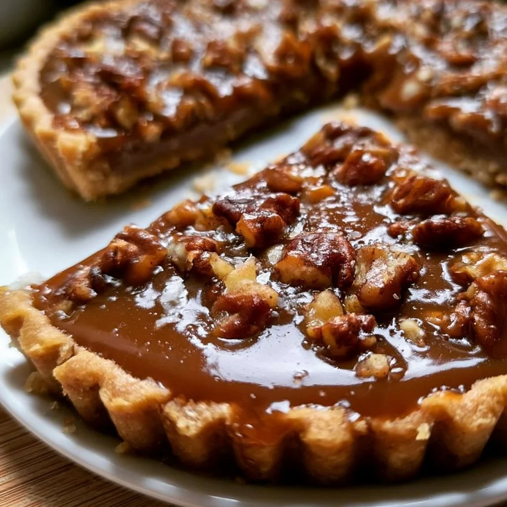 Deliziosa Crostata alle Noci e Caramello Salato con noci croccanti.