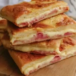 Focaccia ripiena con prosciutto cotto pronta per essere servita