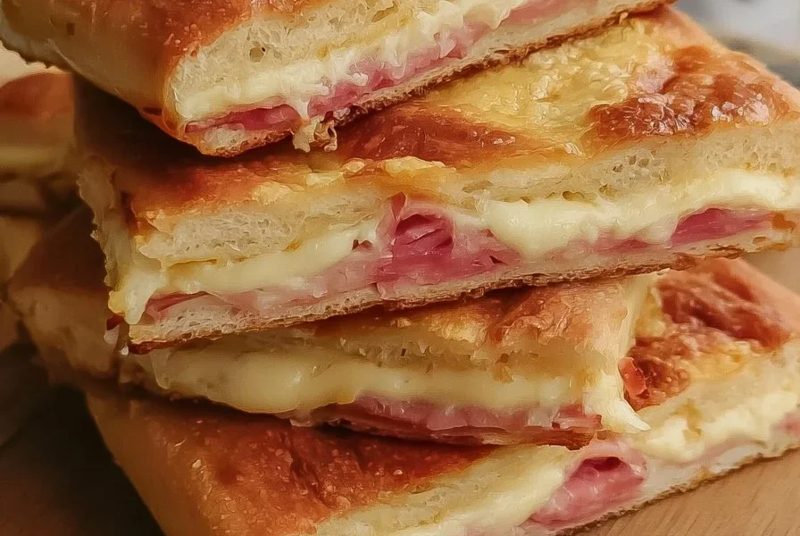 Focaccia ripiena con prosciutto cotto pronta per essere servita