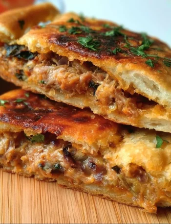 Focaccia ripiena con tonno e cipolla fresca e appetitosa
