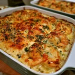 Gamberi Gratinati al Burro e Aglio con Formaggio su un piatto
