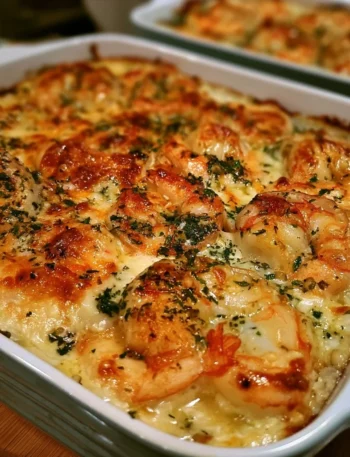 Gamberi Gratinati al Burro e Aglio con Formaggio su un piatto
