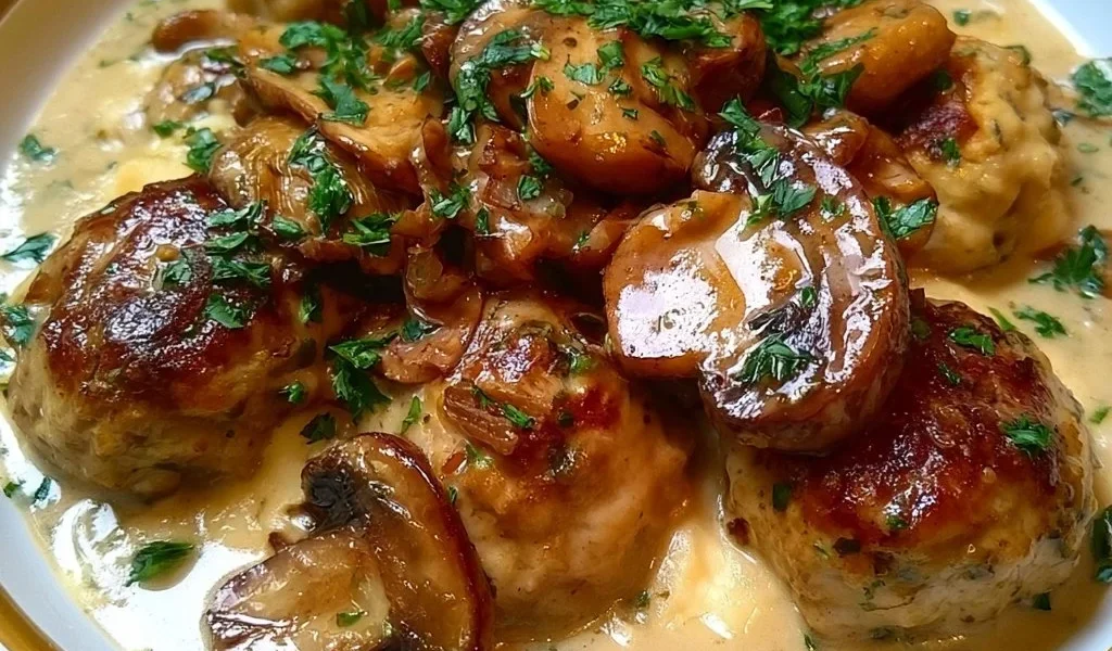 Piatto di polpette di patate e funghi porcini in un contesto invernale