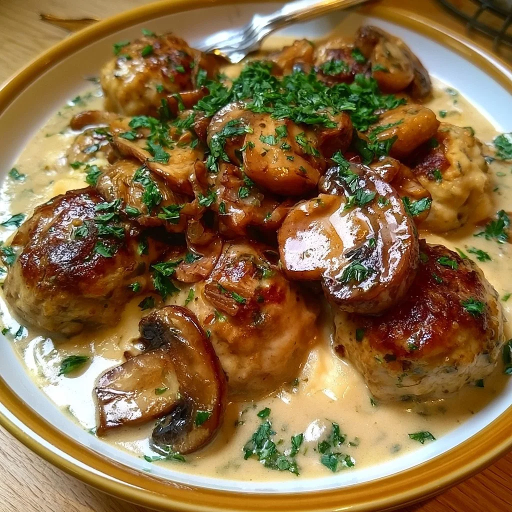 Piatto di polpette di patate e funghi porcini in un contesto invernale