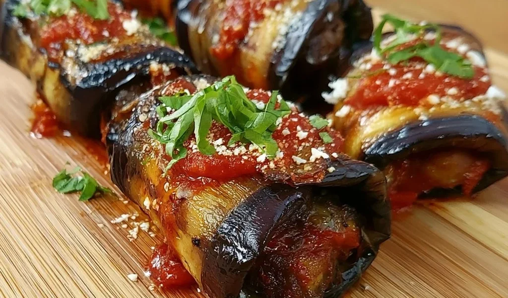 Involtini di melanzane ripieni di formaggio e erbe aromatiche