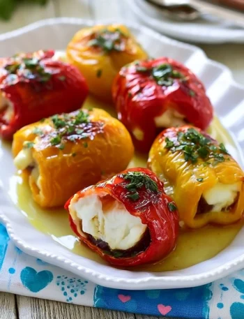 Involtini di peperoni freddi ripieni di formaggio, un delizioso antipasto.