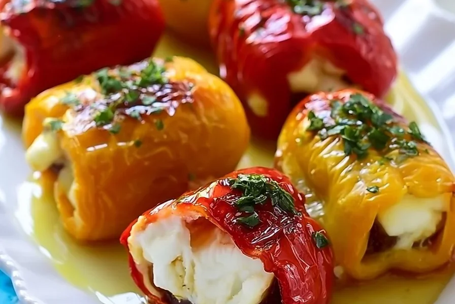 Involtini di peperoni freddi ripieni di formaggio, un delizioso antipasto.