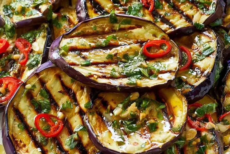 Melanzane marinate pronte da servire su un piatto colorato.