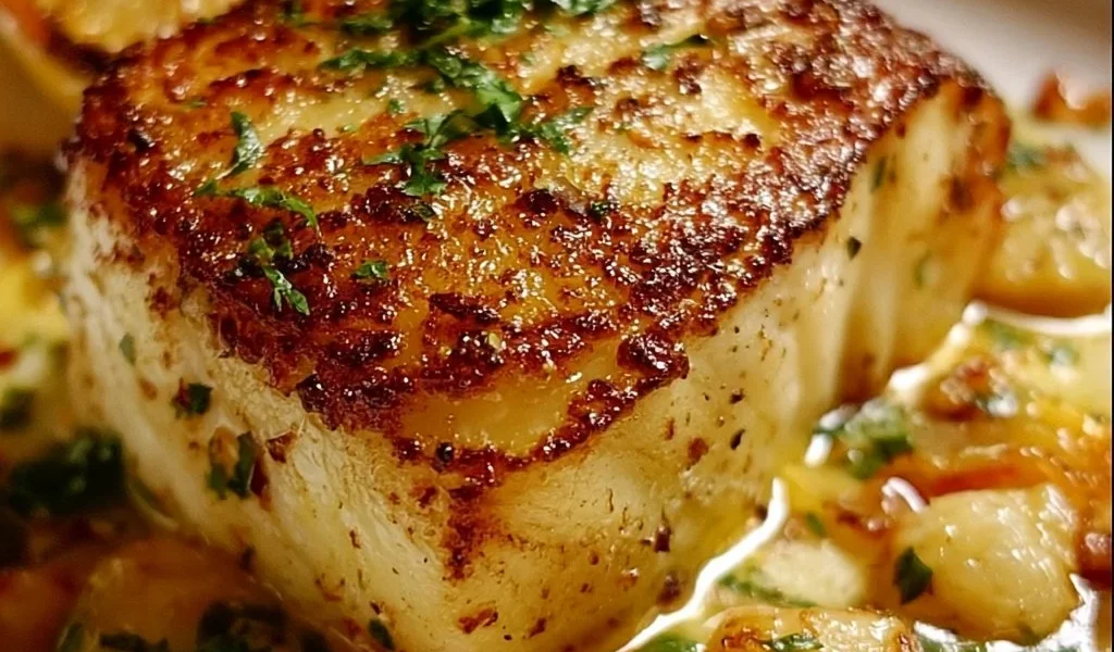 Piatto di Merluzzo Cileno di Ruth's Chris servito con contorni gourmet