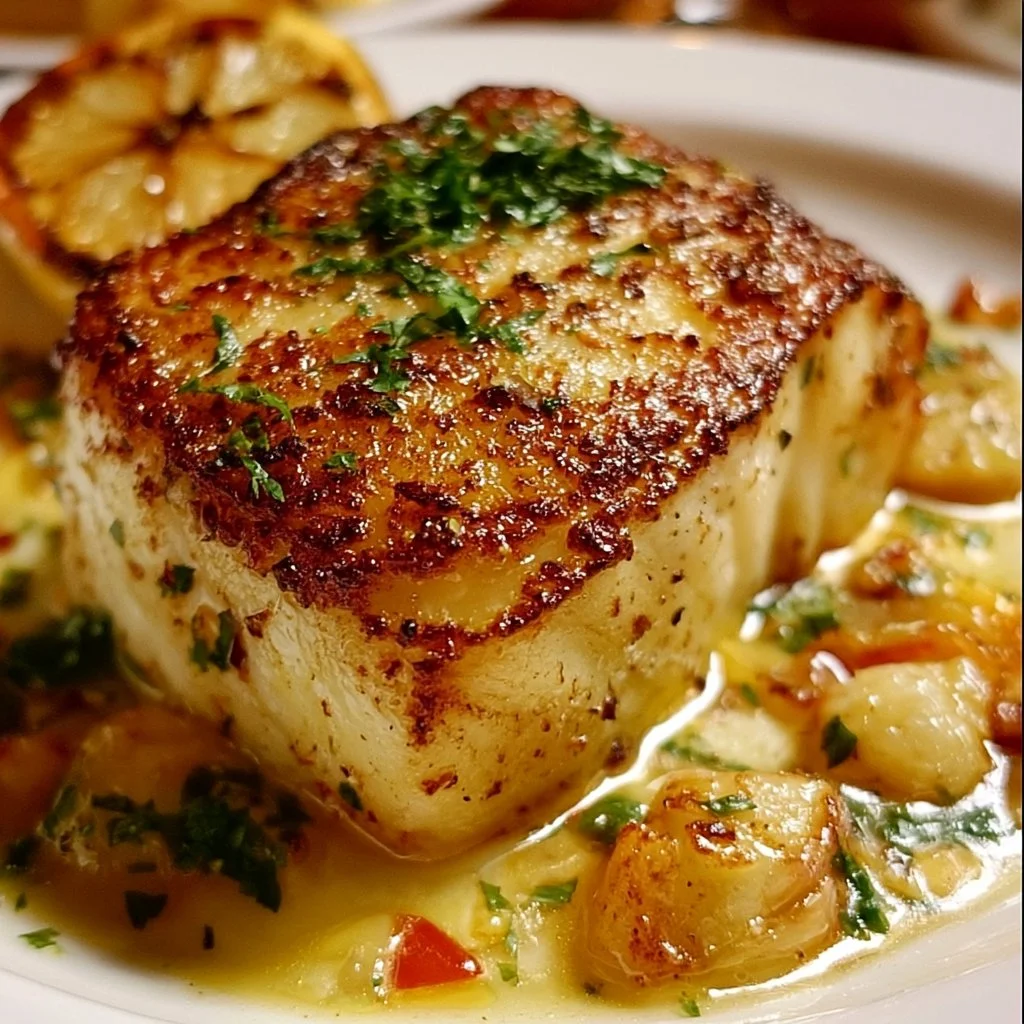 Piatto di Merluzzo Cileno di Ruth's Chris servito con contorni gourmet