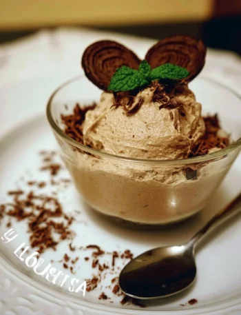 Mousse di Liquirizia cremosa e deliziosa servita in un elegante dessert.