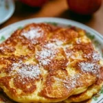 Pancake alla mela serviti con sciroppo d'acero e fette di mela fresche