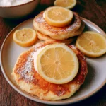Pancake yogurt al limone in un piatto decorato con fette di limone