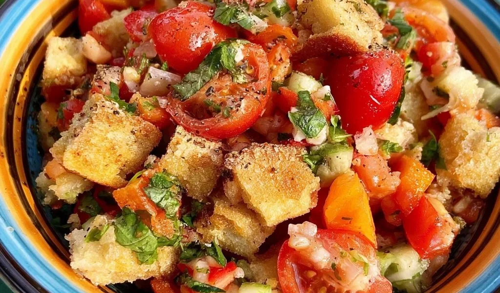 Panzanella Croccante con pomodori, pane e basilico fresco