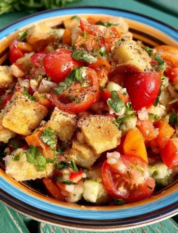 Panzanella Croccante con pomodori, pane e basilico fresco