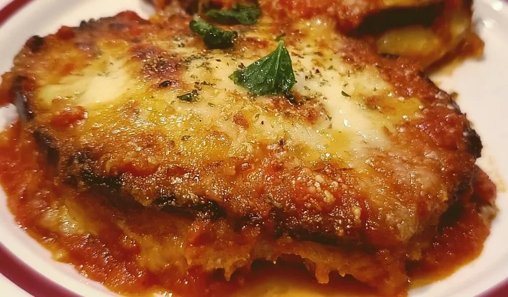 Deliziosa Parmigiana di Melanzane al forno con salsa di pomodoro e mozzarella.