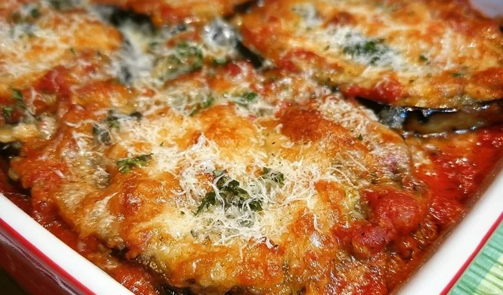 Deliziosa Parmigiana di Melanzane pronta per essere servita.