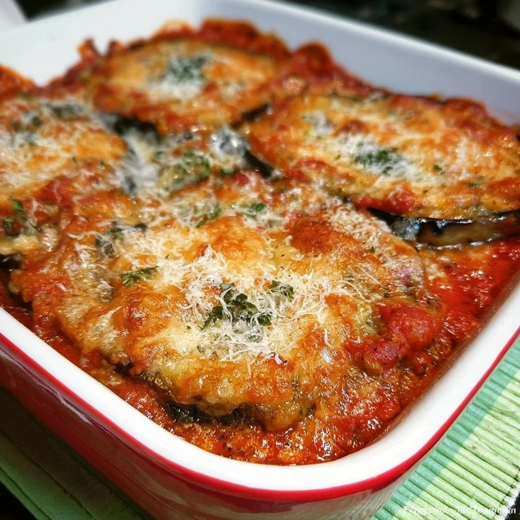 Deliziosa Parmigiana di Melanzane pronta per essere servita.
