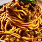 Pasta alla Nerano servita con zucchine fresche e formaggio per un piatto delizioso
