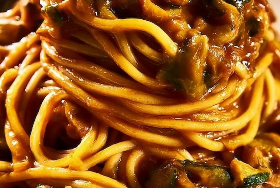 Pasta alla Nerano servita con zucchine fresche e formaggio per un piatto delizioso