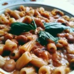 Pasta e Fagioli, piatto tradizionale italiano con pasta e fagioli in brodo.