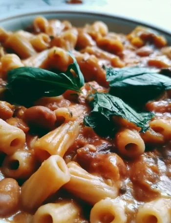 Pasta e Fagioli, piatto tradizionale italiano con pasta e fagioli in brodo.