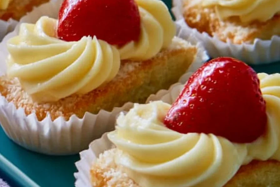 Pasticcini di Savoiardi con crema e fragole decorati