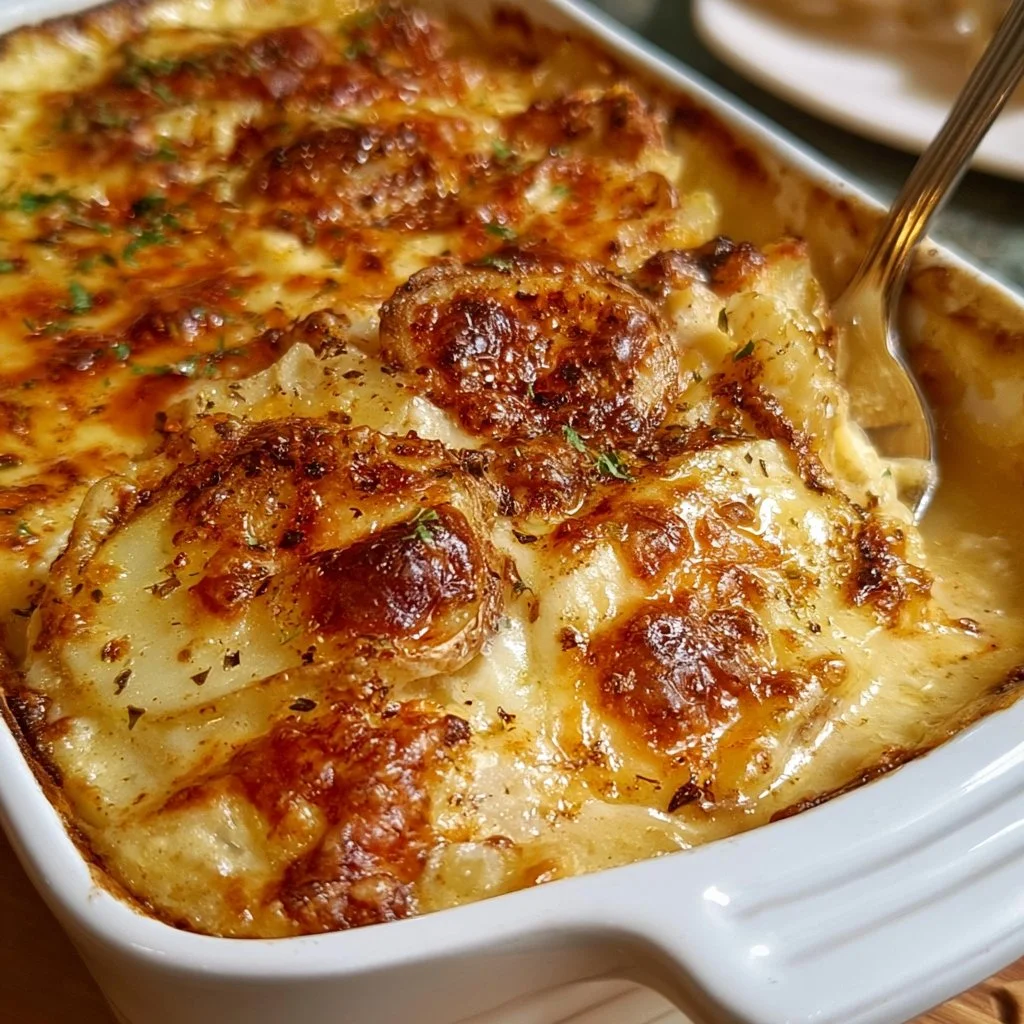 Patate al Gratin di Ruth's Chris, un piatto ricco e cremoso.
