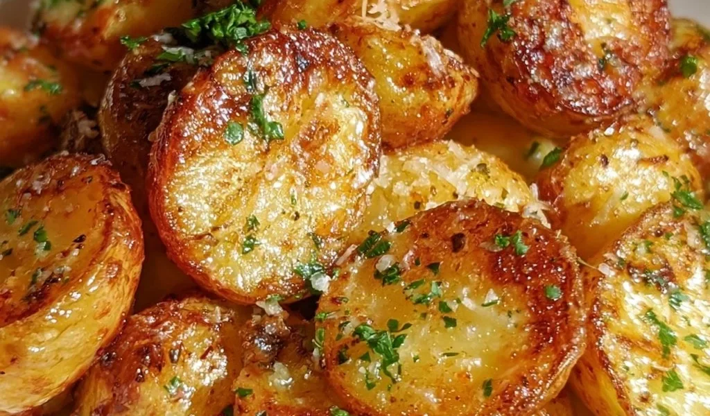 Patate arrosto al Parmigiano servite in un piatto gourmet