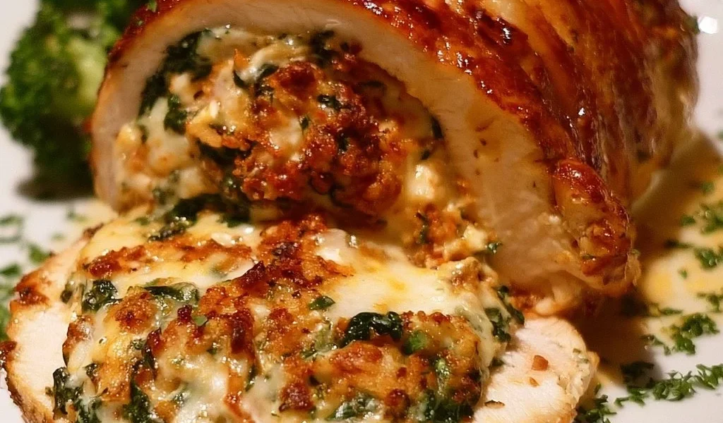Petto di pollo ripieno di Ruth's Chris servito su un piatto elegante