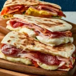 Piadina romagnola con ripieni tradizionali di prosciutto e formaggio