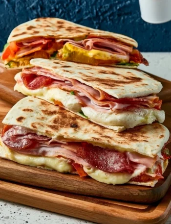 Piadina romagnola con ripieni tradizionali di prosciutto e formaggio