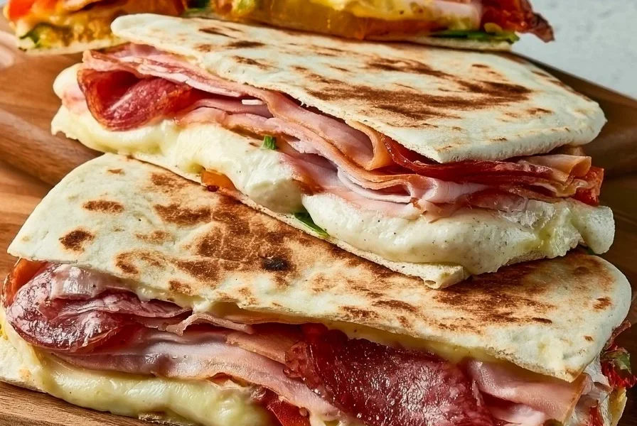 Piadina romagnola con ripieni tradizionali di prosciutto e formaggio