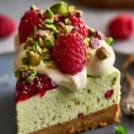 Deliziosa cheesecake al pistacchio decorata con granella di pistacchio