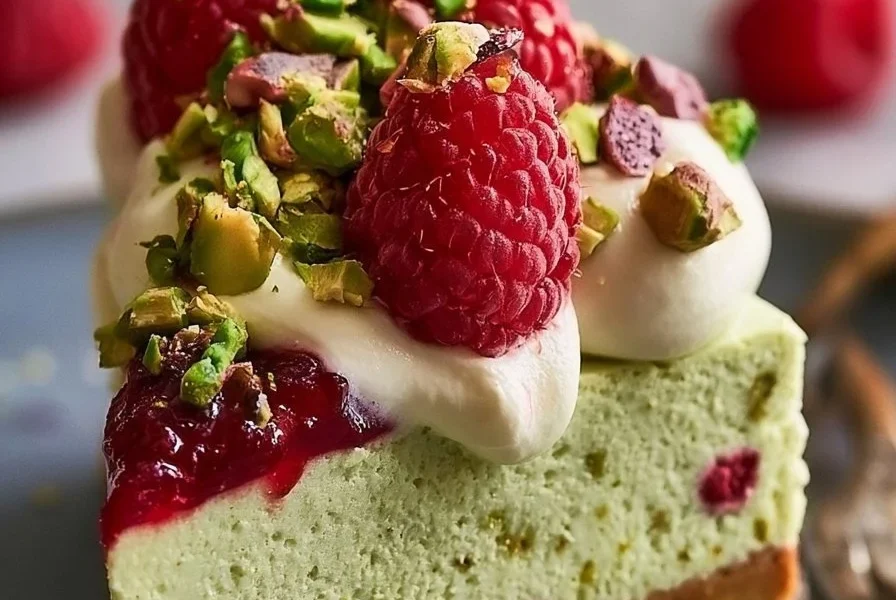 Deliziosa cheesecake al pistacchio decorata con granella di pistacchio