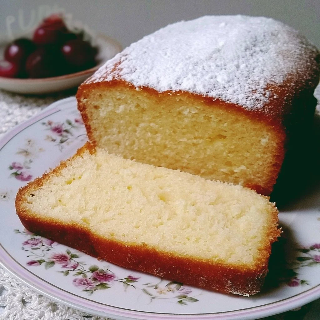Plumcake soffice alla panna su un piatto decorato