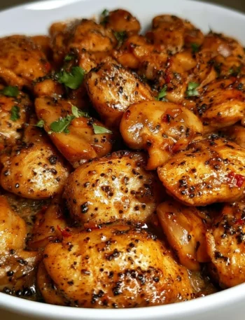 Pollo al Pepe Nero con Funghi servito su un piatto elegante