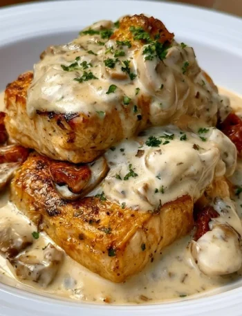 Pollo Cremoso Gloria servito in un piatto elegante, ricco di sapori e cremosità.