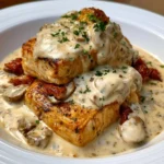 Piatto di Pollo Cremoso Gloria con salsa ricca e appetitosa.