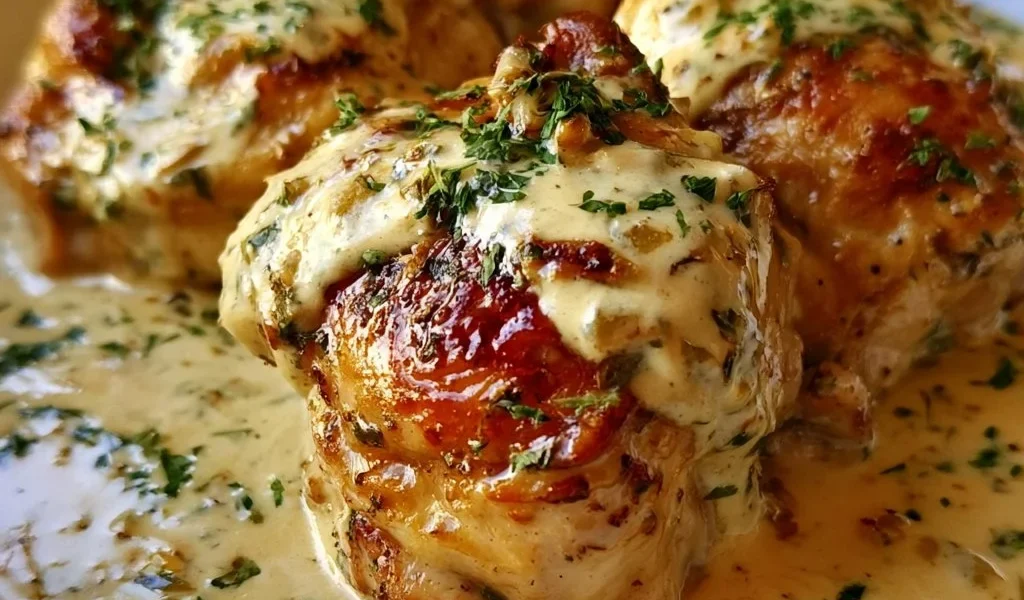 Pollo in Salsa Boursin con Aglio e Erbe Fini servito con contorno