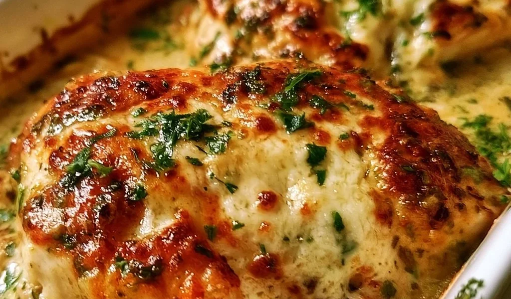 Pollo al forno italiano con panna e parmigiano, un piatto gustoso e tradizionale.