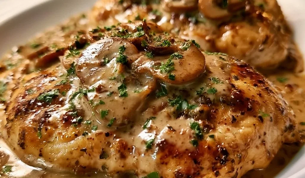 Pollo Marsala Cremoso servito con contorni deliziosi