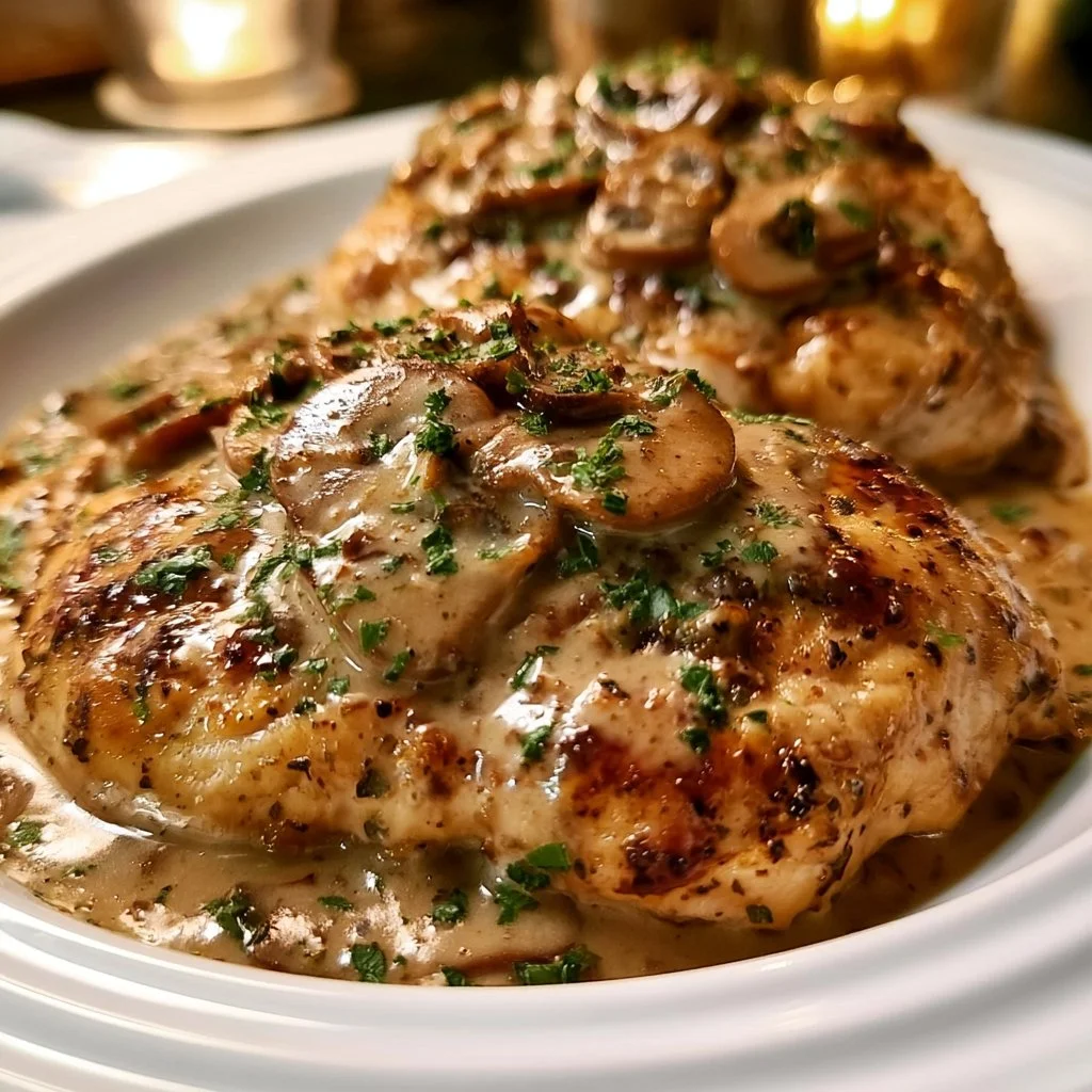 Pollo Marsala Cremoso servito con contorni deliziosi