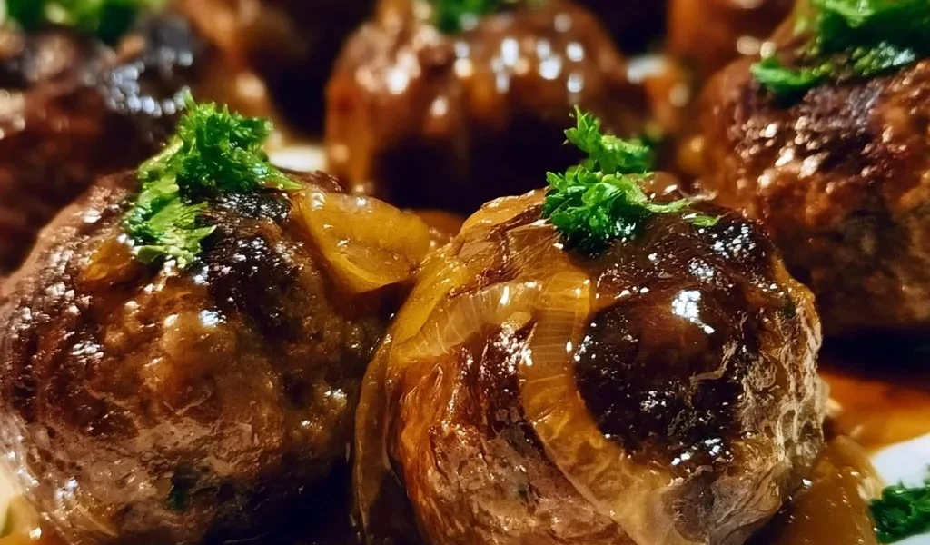 Polpette di Manzo con Salsa di Cipolla servite in un piatto